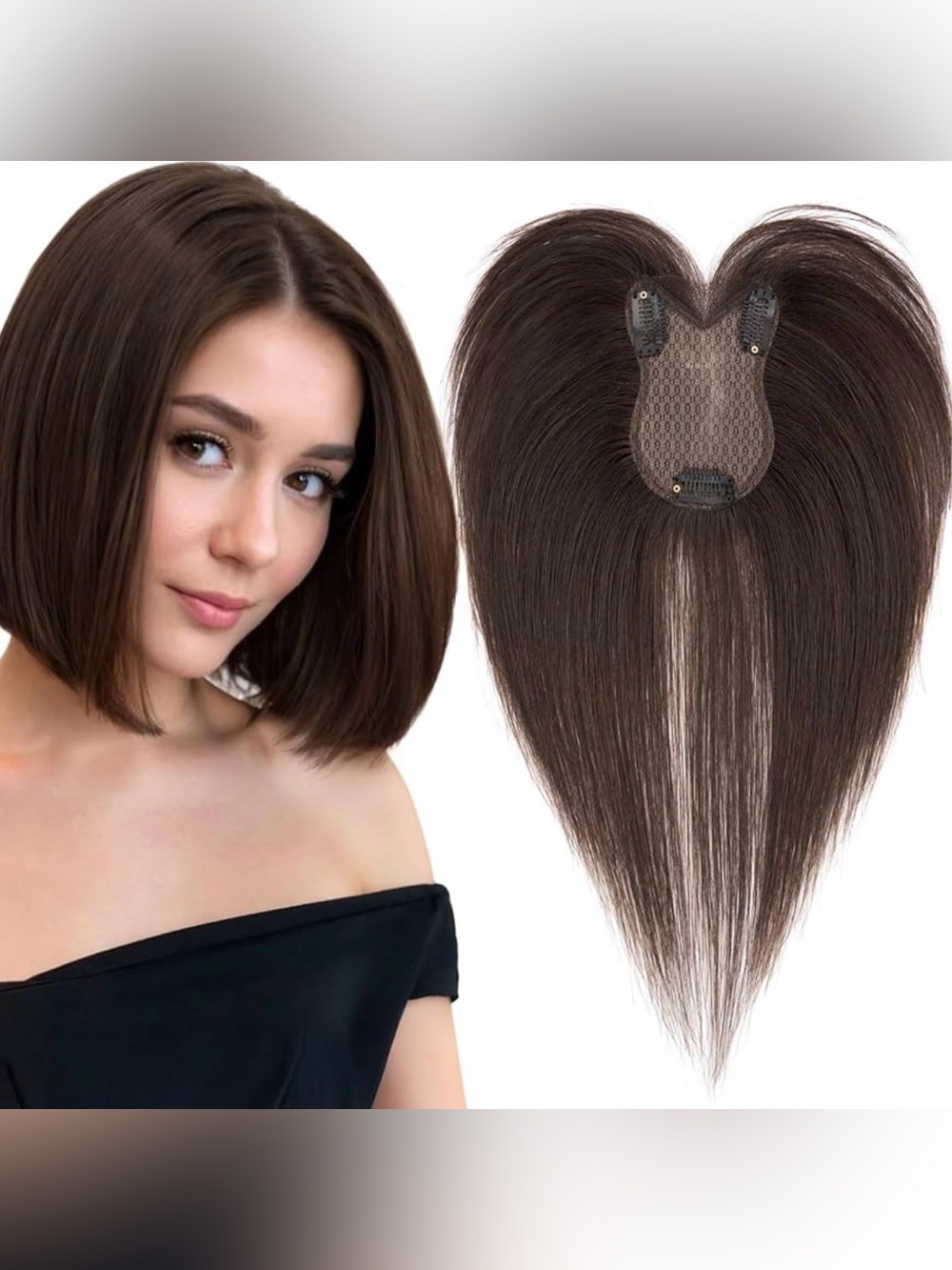⭐️ 10” Chocloate Brown #2 Human Hair Topper‎ Hair Piece Extensions #TB2